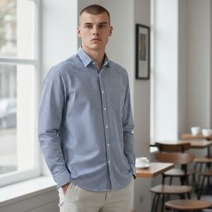 AE Seriously Soft Classic Fit Striped Poplin Button Up Shirt